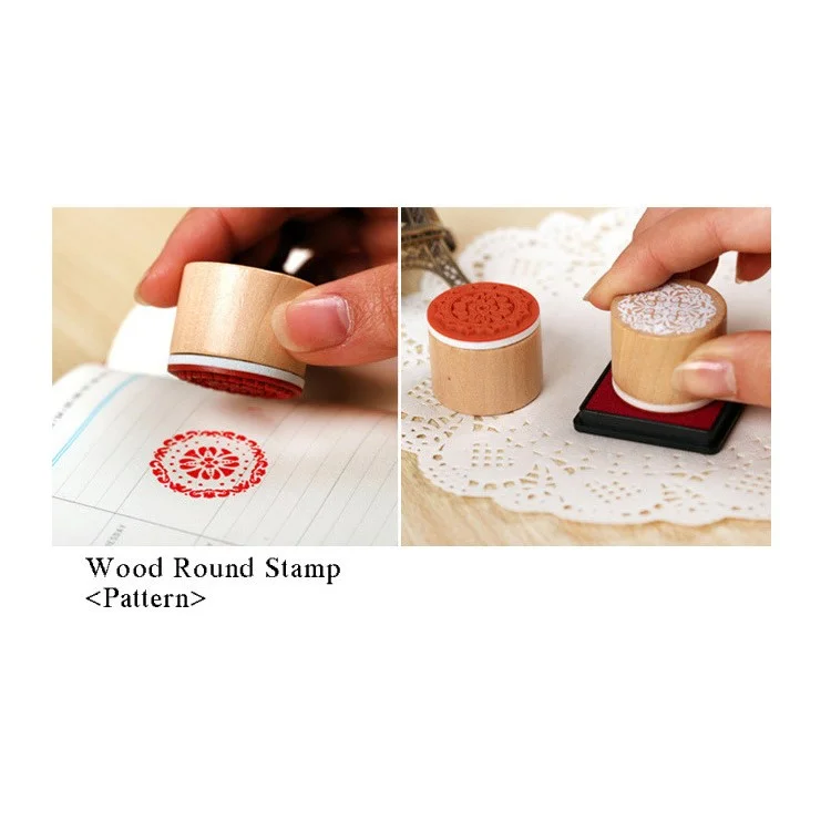 6Pcs/Set Round Retro Wood Seals Stamps Lace Pattern Design