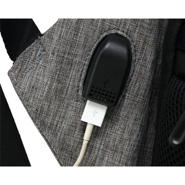 Multifunctional Canvas Business Laptop Backpack Travel Bag with USB Charging Function - Grey