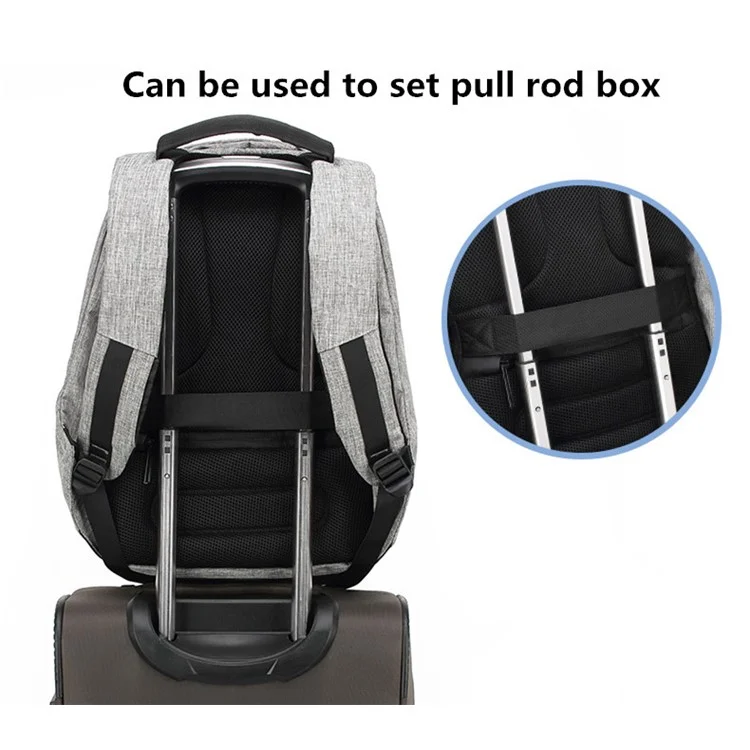 Multifunctional Canvas Business Laptop Backpack Travel Bag with USB Charging Function - Grey