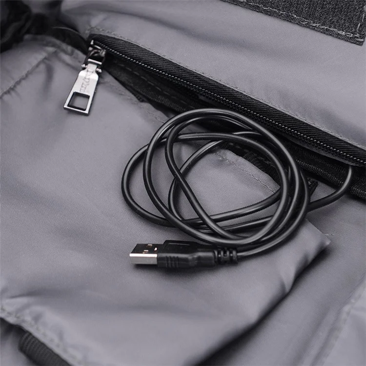 Multifunctional Canvas Business Laptop Backpack Travel Bag with USB Charging Function - Grey
