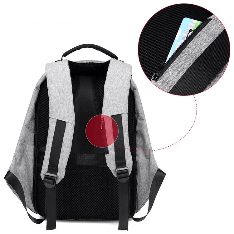 Multifunctional Canvas Business Laptop Backpack Travel Bag with USB Charging Function - Grey
