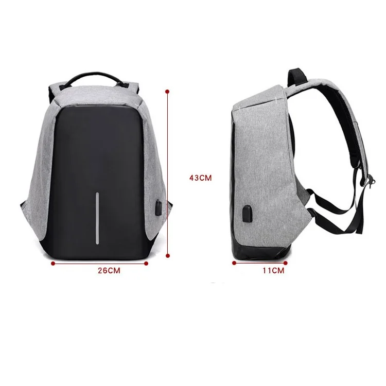 Multifunctional Canvas Business Laptop Backpack Travel Bag with USB Charging Function - Grey