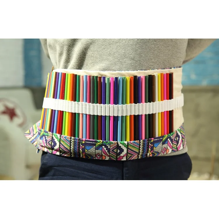 Chinese Folk-custom Pattern Canvas Pencils Organizer Pouch Case 56 x 20cm (48 holes ) - Colorful Tribe Pattern