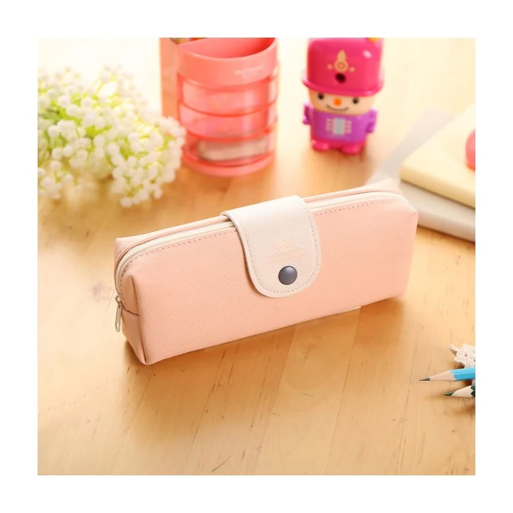 20 x 8 cm Stud-snap Design PU Leather Pencil Bag - Pink