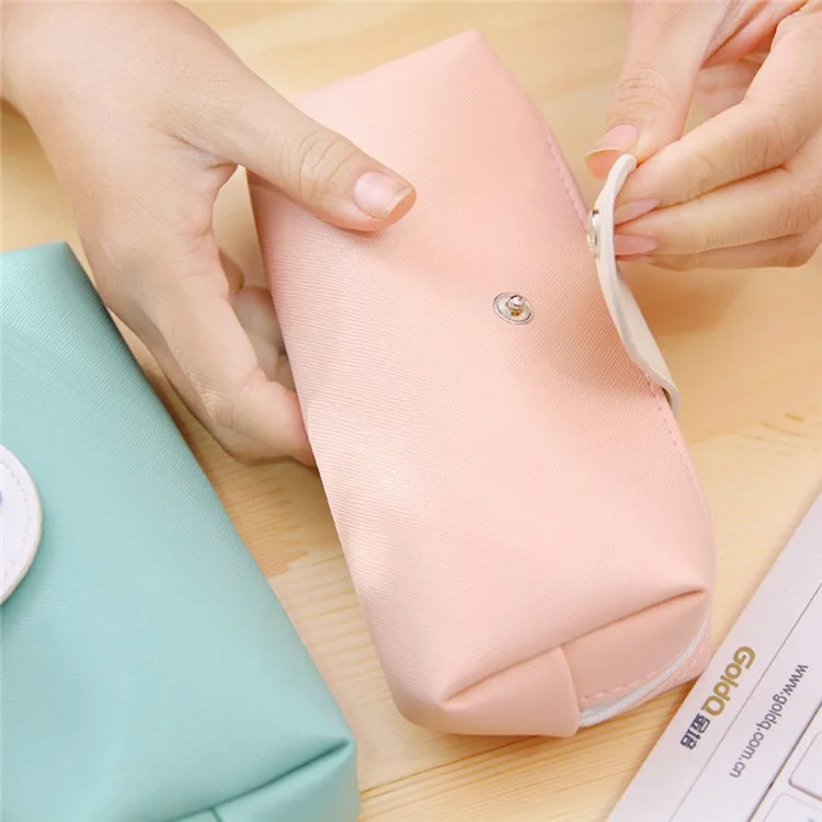20 x 8 cm Stud-snap Design PU Leather Pencil Bag - Pink