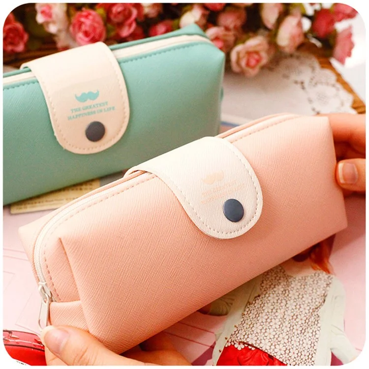 20 x 8 cm Stud-snap Design PU Leather Pencil Bag - Pink