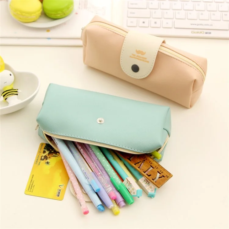 20 x 8 cm Stud-snap Design PU Leather Pencil Bag - Pink