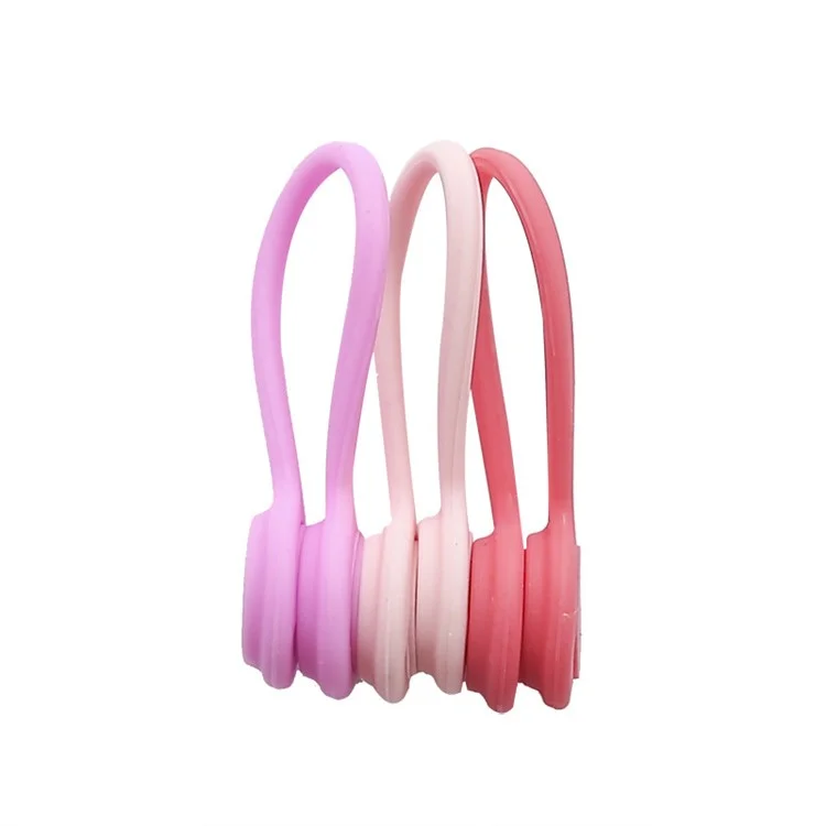 3Pcs/Set Multi-color Magnetic Earphone Cable Winder Straps - Rose/Pink/Red