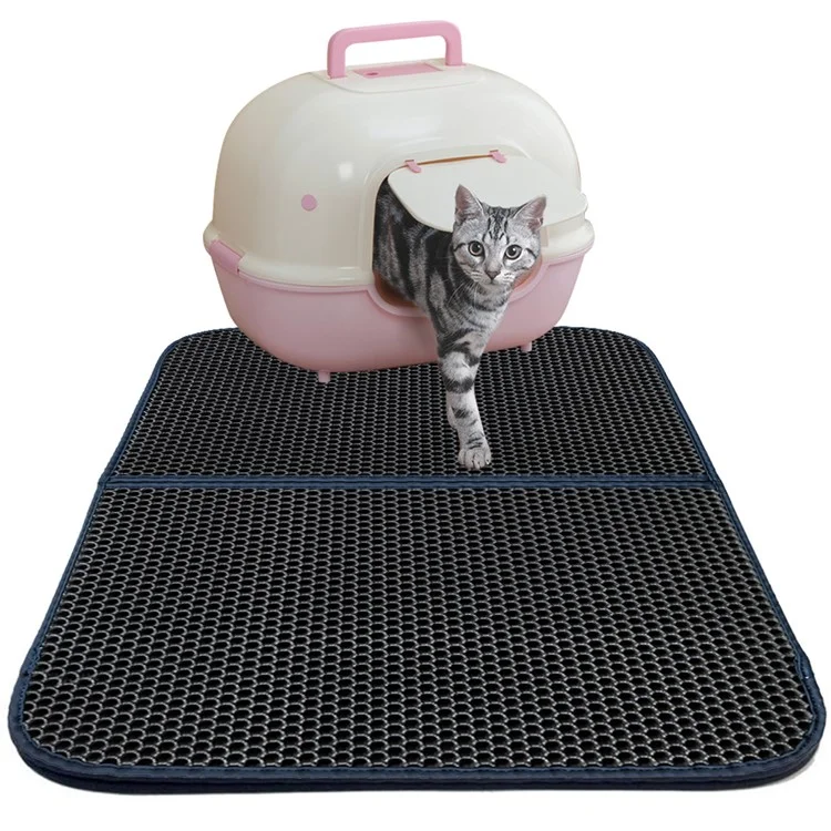 Double-Layer Honeycomb Cat Litter Trapper Mat Non-toxic EVA Mat with Waterproof Bottom Layer - Black