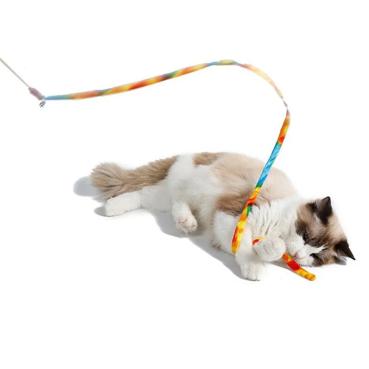 Cat Toy Active Teaser Cat Toy Tease Stick with Ribbon - Rainbow