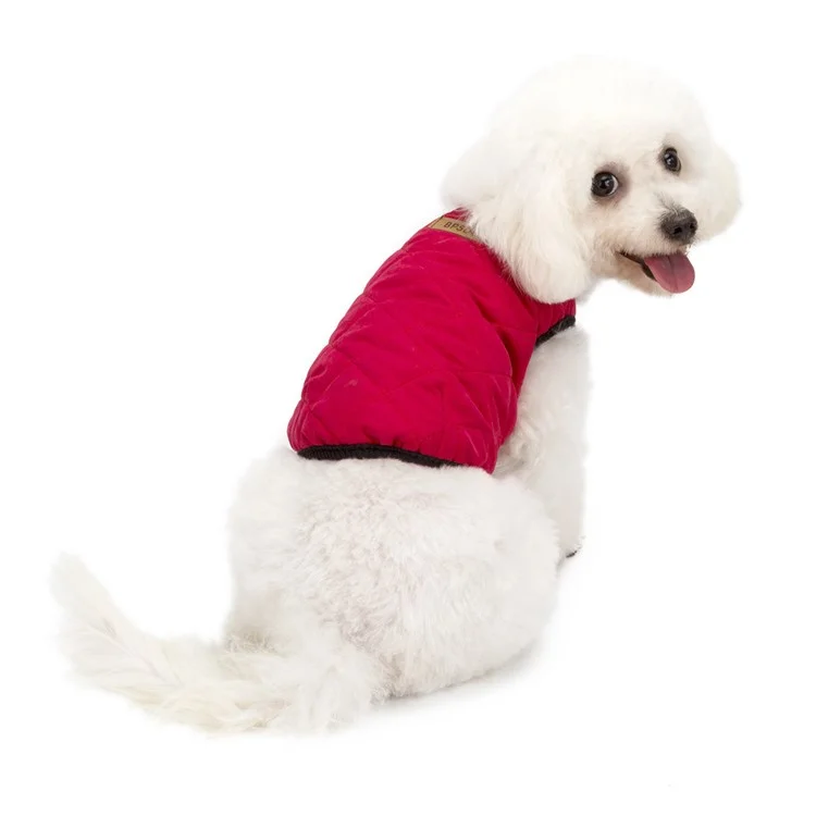 Grid Pattern Peach-skin Velvet Dog Jacket Pet Dog Vest Coat - Red / Size: M