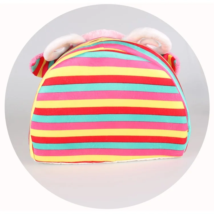 Stripe Design Washable Short Plush Pet Dog Bed Puppy Cat Warm House Nest - Pink / L Size