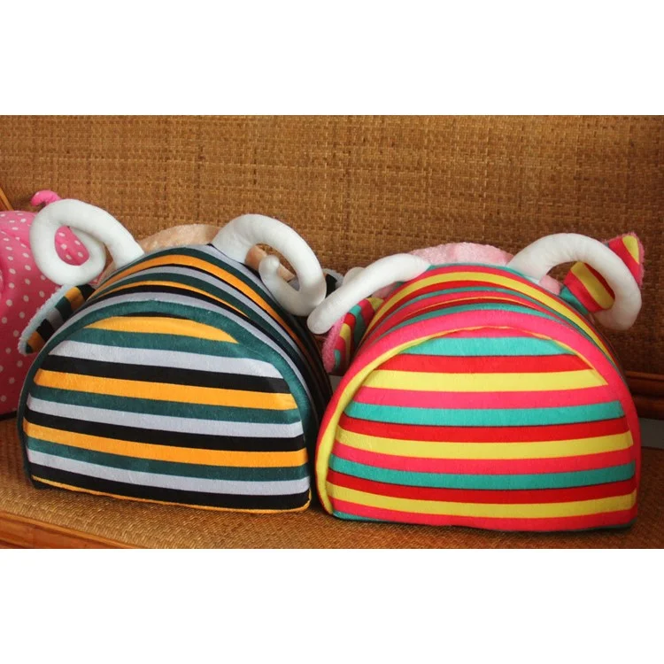Stripe Design Washable Short Plush Pet Dog Bed Puppy Cat Warm House Nest - Pink / L Size
