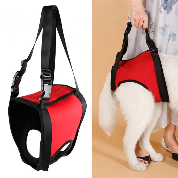 Pet Auxiliary Belt Dog Harness Carriers Assist Sling with Handle for Canine Aid Dog - Size: L / Red