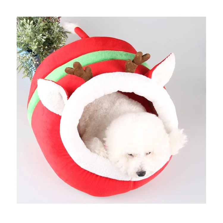 Santa's Reindeer Shape Cozy Dog Cat Pet House Bed Removable Cushion Inside (L Size)