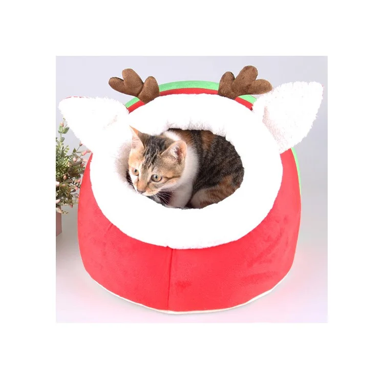 Santa's Reindeer Shape Cozy Dog Cat Pet House Bed Removable Cushion Inside (L Size)