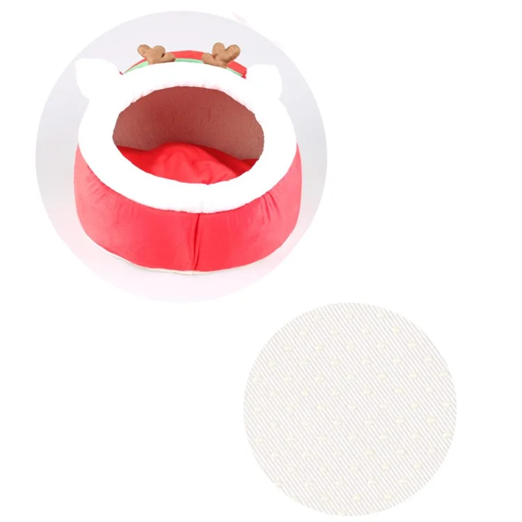 Santa's Reindeer Shape Cozy Dog Cat Pet House Bed Removable Cushion Inside (L Size)