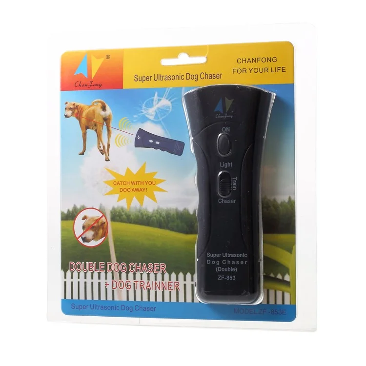 Ultrasonic Dog Chaser Stop Trainers with LED Flashlight + 9V 800mAh Battery