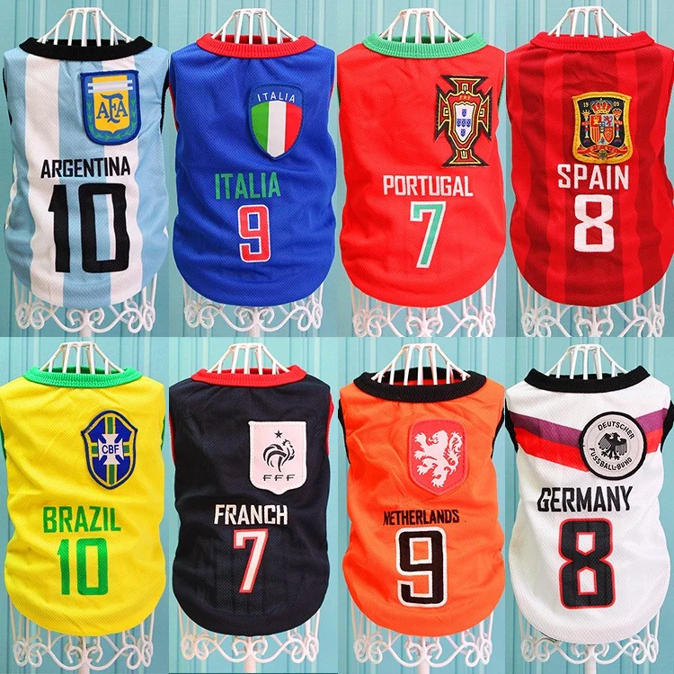 World Cup Soccer Jersey Cool Spring/Summer Breathable Dogs Vests Puppy Outdoor Sportswear Football Clothes - Size: M / Red Number 7 Portugal