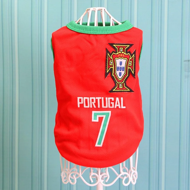 World Cup Soccer Jersey Cool Spring/Summer Breathable Vests Puppy Outdoor Sportswear Football Clothes - Size: L / Red Number 7 Portugal