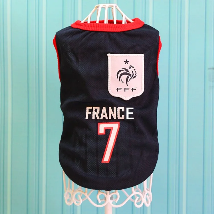 World Cup Soccer Jersey Cool Spring/Summer Breathable Dogs Vests Outdoor Sportswear Football Clothes - Size: M / Dark Blue Number 7 Franch