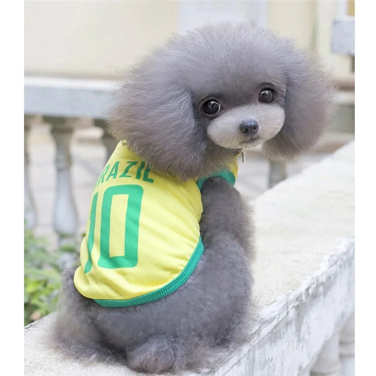 World Cup Soccer Jersey Cool Spring/Summer Breathable Dogs Vests Puppy  Football Clothes - Size: M / Yellow Number 10 Brazil