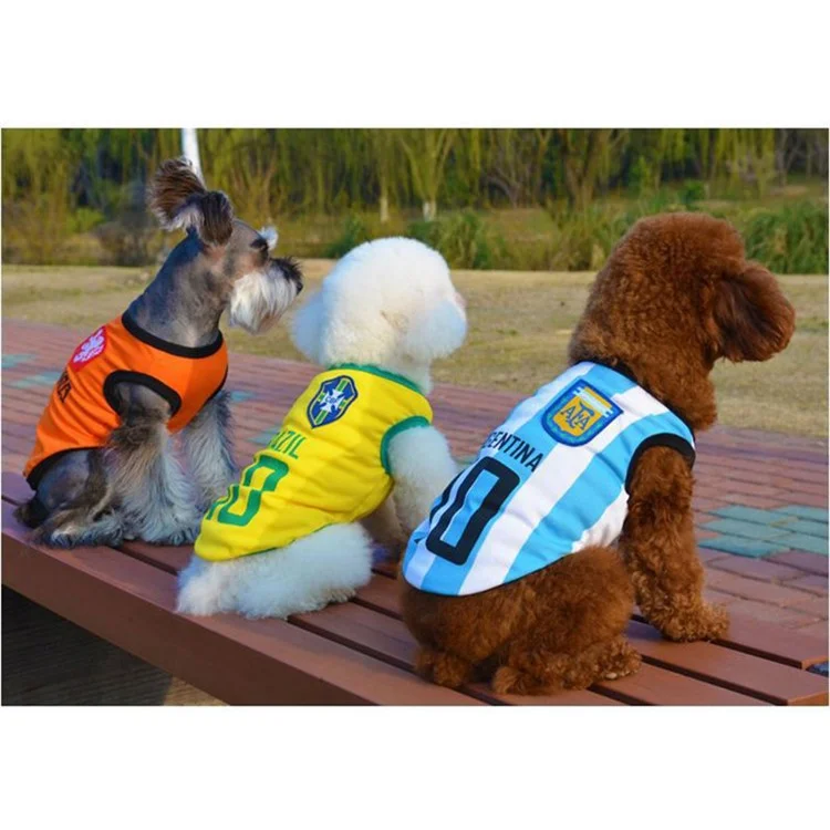 World Cup Soccer Jersey Cool Spring/Summer Breathable Dogs Vests Puppy  Football Clothes - Size: M / Yellow Number 10 Brazil