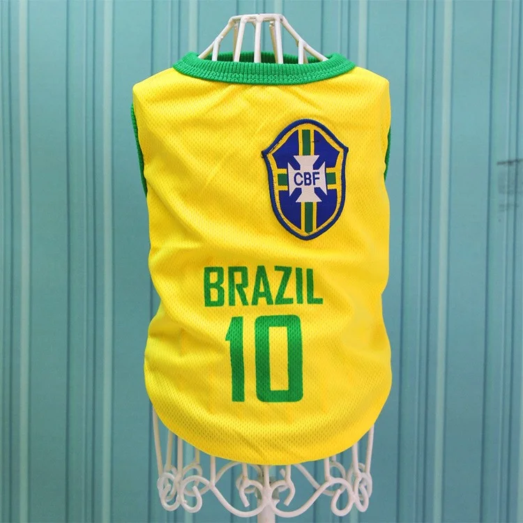 World Cup Soccer Jersey Cool Spring/Summer Breathable Vests Puppy Sportswear Football Clothes - Size: L / Yellow Number 10 Brazil