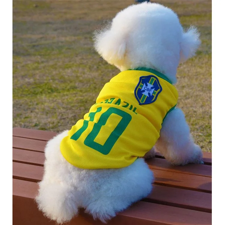 World Cup Soccer Jersey Cool Spring/Summer Breathable Vests Puppy Sportswear Football Clothes - Size: L / Yellow Number 10 Brazil
