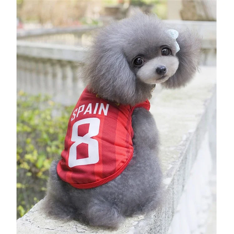 World Cup Soccer Jersey Breathable Spring/Summer Dogs Vests Puppy Outdoor Sportswear Football Clothes - Size: L / Red Number 8 Spain