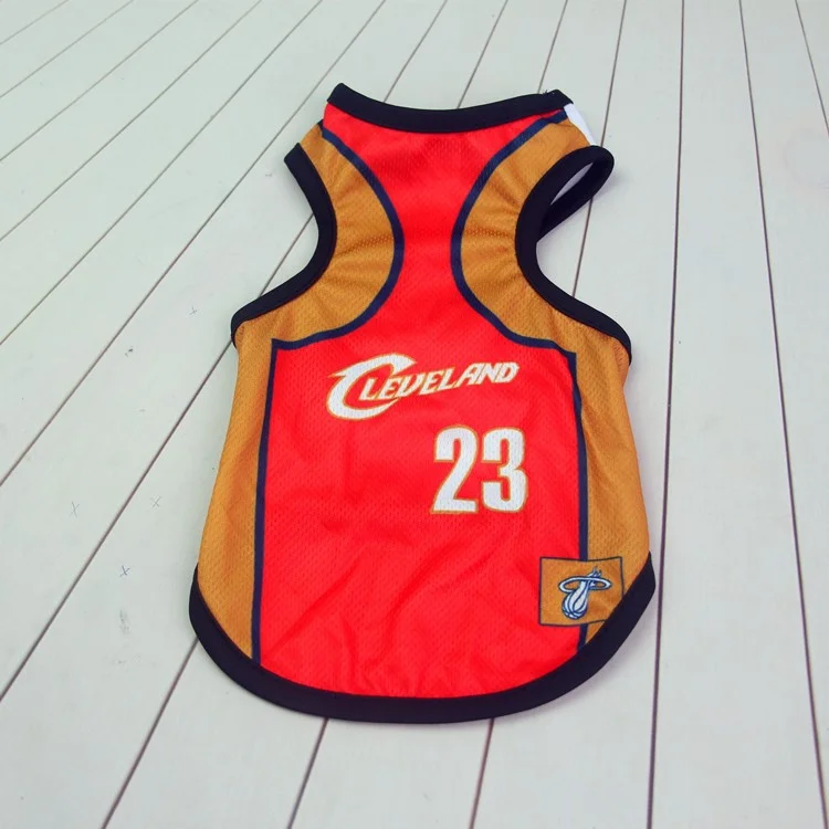 World Cup Soccer Jersey Breathable Spring/Summer Dogs Vests Puppy Outdoor Sportswear Football Clothes - Size: L / Red and Brown Number 23 Cleveland