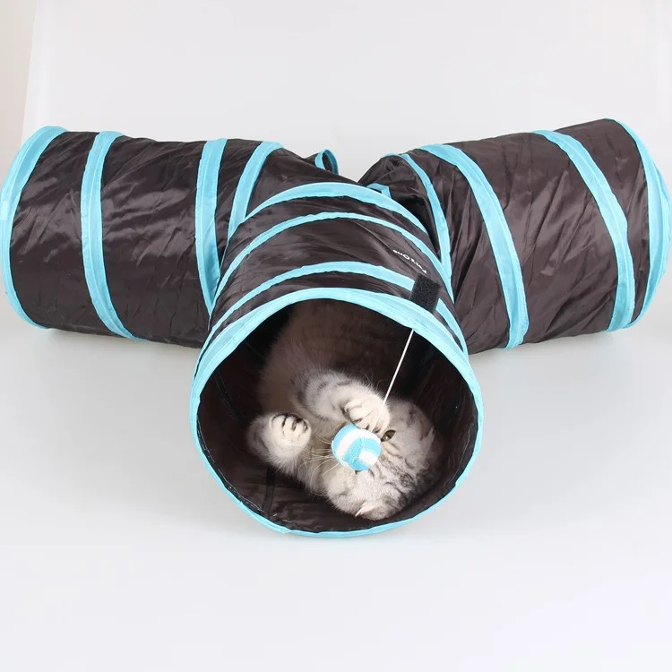 3 Channels Folding Pet Dog Toy Tunnel Roll Puppy Cat Sleeping Tents Bed with Bell Ball