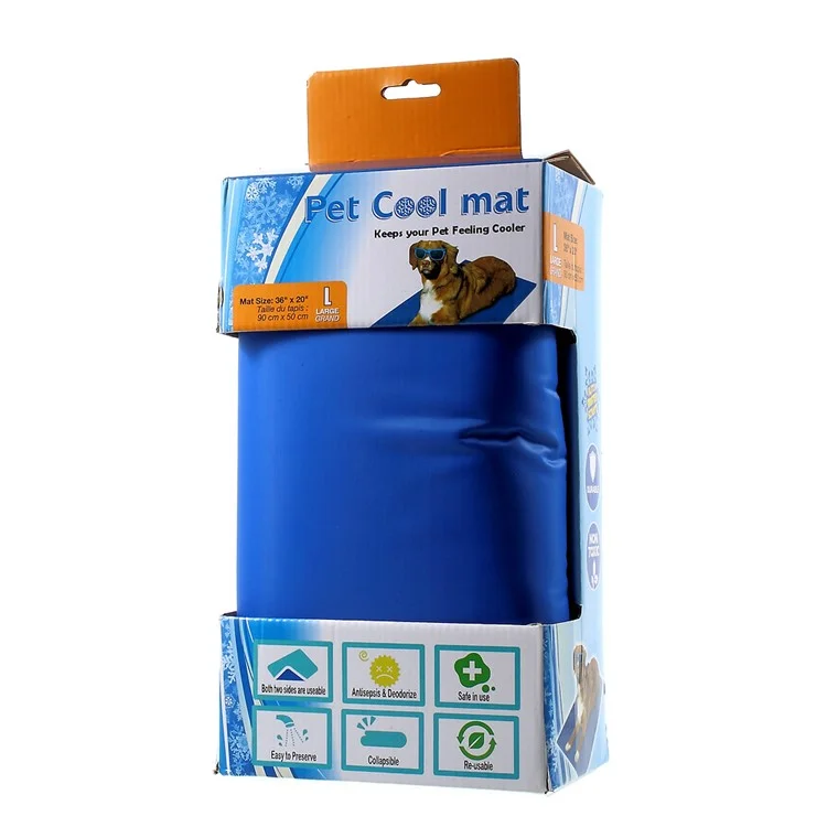 Reusable Pet Dog Cat Self Cooling Mat Pad, Size: L (50 x 90cm) - Blue