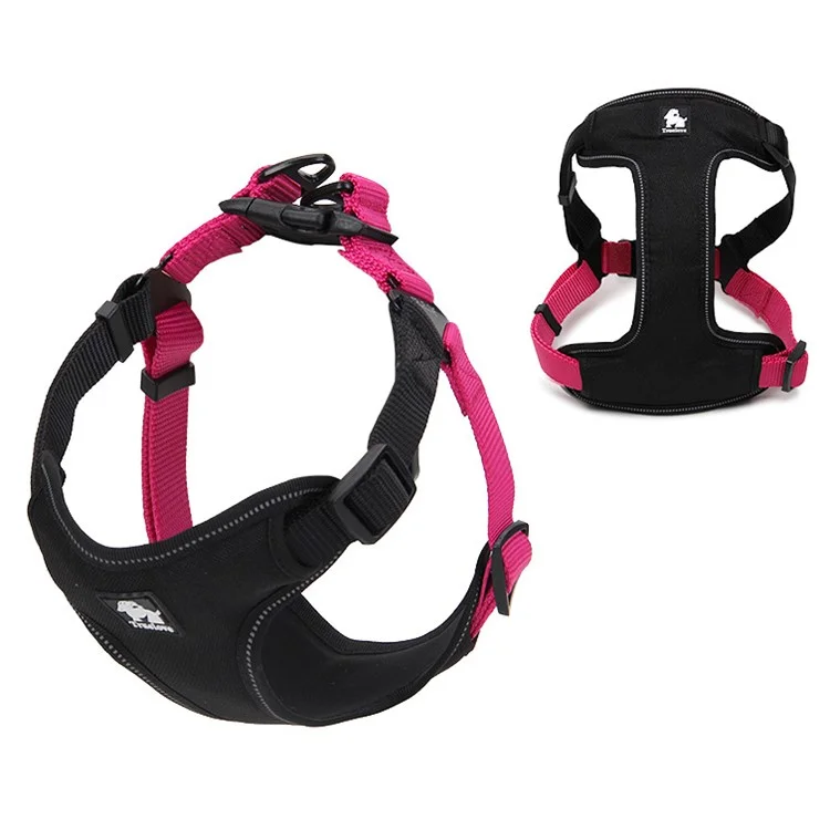 TRUELOVE Dog Body Harness Adjustable Traction Chest Straps for Husky Large Dogs - Black / Rose, Size L