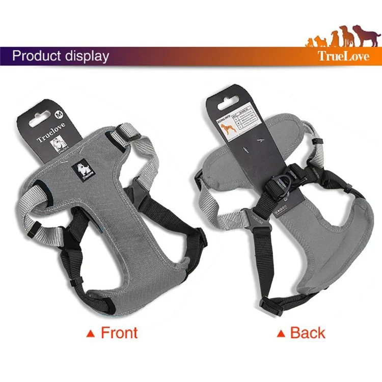 TRUELOVE Dog Body Harness Adjustable Traction Chest Straps for Husky Large Dogs - Grey, Size L