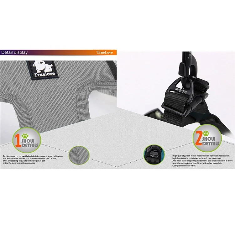 TRUELOVE Dog Body Harness Adjustable Traction Chest Straps for Husky Large Dogs - Grey, Size L