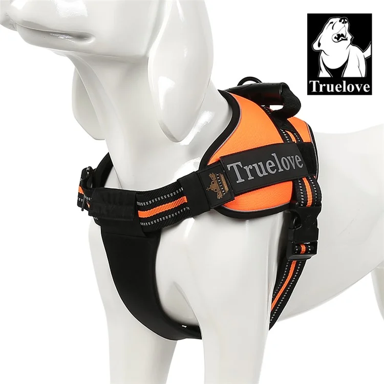 TRUELOVE Adjustable Dog Body Harness Traction Reflective Straps for Medium Large Dogs - Orange, Size S