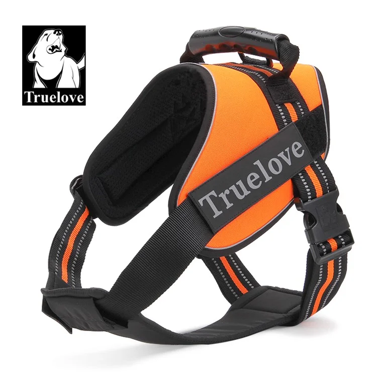 TRUELOVE Adjustable Dog Body Harness Traction Reflective Straps for Medium Large Dogs - Orange, Size S