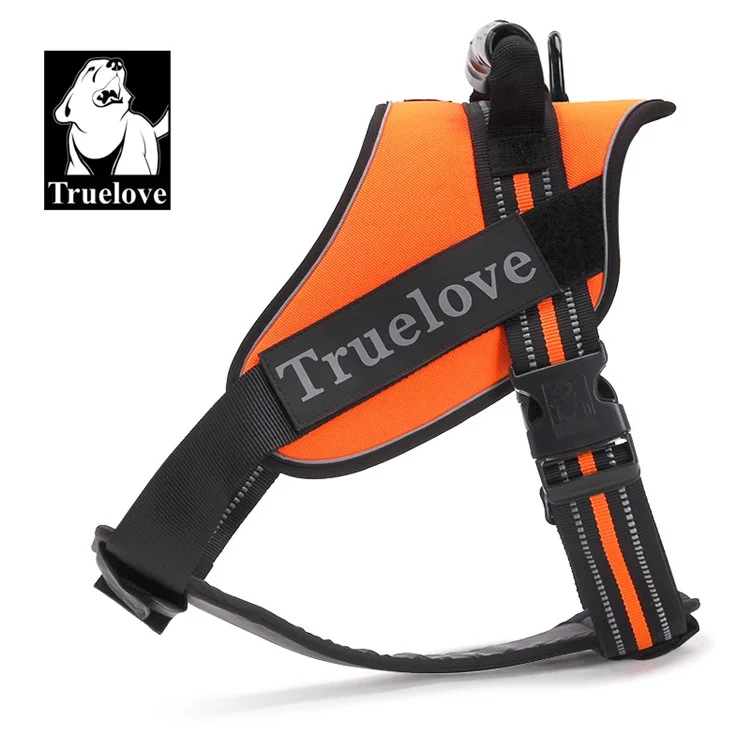 TRUELOVE Adjustable Dog Body Harness Traction Reflective Straps for Medium Large Dogs - Orange, Size S