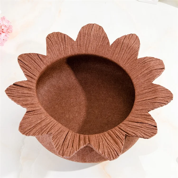 Four Seasons Cozy Felt Pet Nest Kennel Dog Cat Bed Water Lily Shape Breathable Washable - Coffee