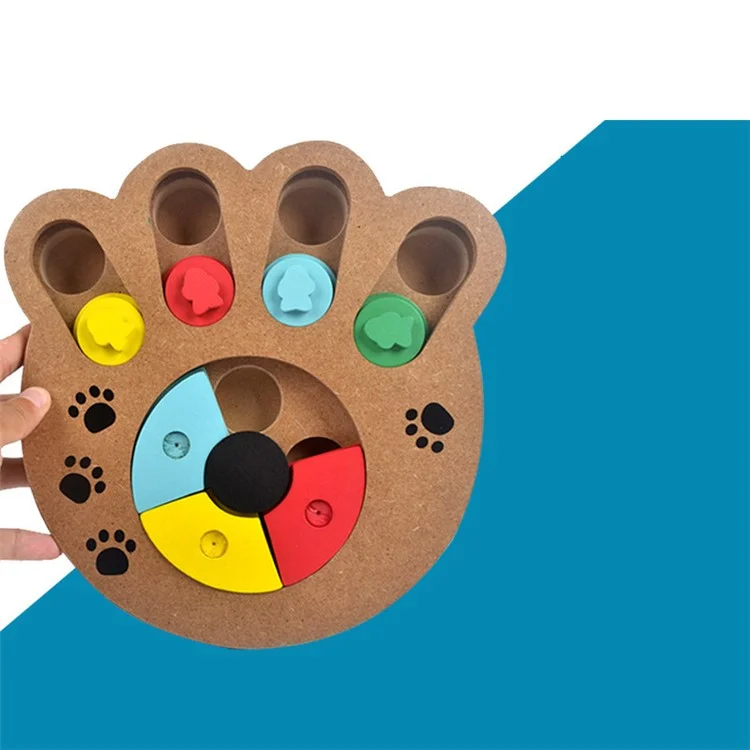 Wooden Multi-Functional Dog Food Bowl Educational Clamp Slot Training Toy - Paws
