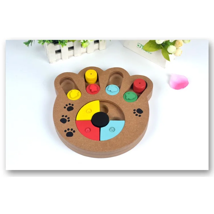 Wooden Multi-Functional Dog Food Bowl Educational Clamp Slot Training Toy - Paws