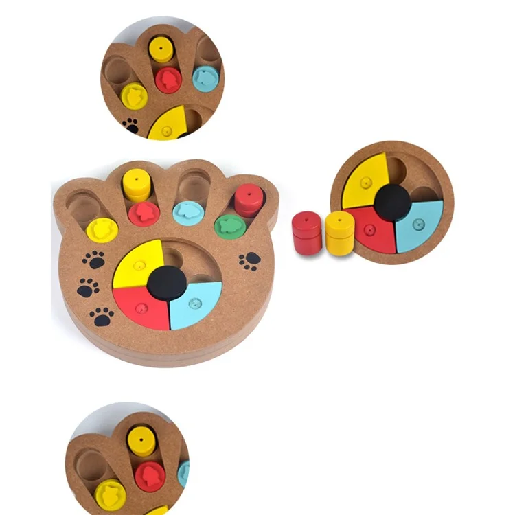 Wooden Multi-Functional Dog Food Bowl Educational Clamp Slot Training Toy - Paws