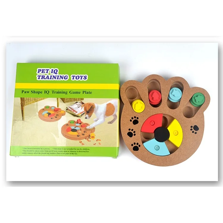 Wooden Multi-Functional Dog Food Bowl Educational Clamp Slot Training Toy - Paws