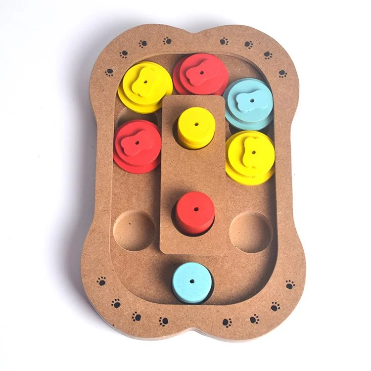 Wooden Multi-Functional Dog Food Plate Educational Clamp Slot Training Toy - Bone