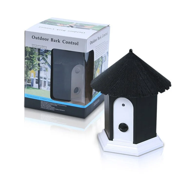 Ultrasonic Outdoor Bark Control Dog Trainer Birdhouse Shape - Black