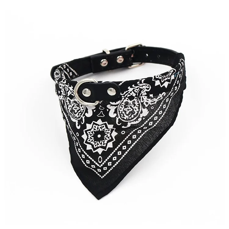 Stylish Totem Pattern PU Towel Triangle Adjustable Bibs Collar Neckerchief for Pet L (50.5 x 2.5CM) - Black