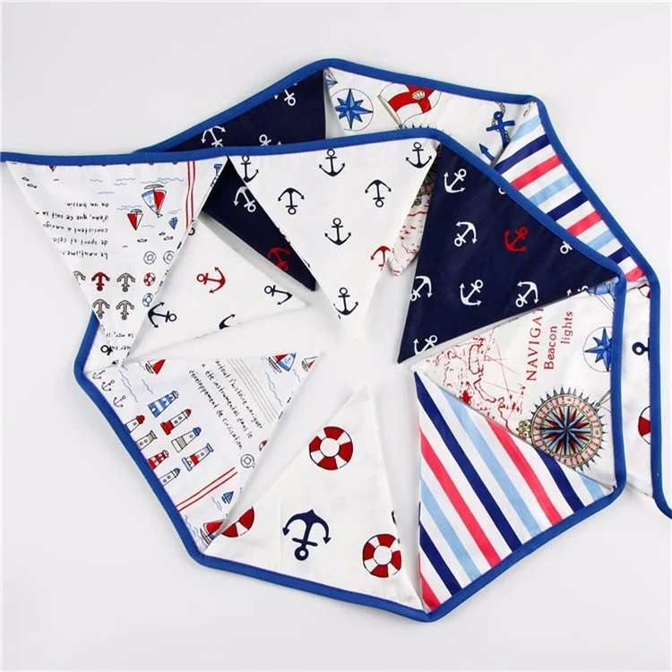 12 Flags 3.2M Pirate Theme Cotton Fabric Bunting Pennant Flags Birthday/Baby Shower Party Decoration