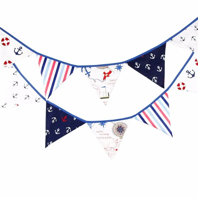 12 Flags 3.2M Pirate Theme Cotton Fabric Bunting Pennant Flags Birthday/Baby Shower Party Decoration
