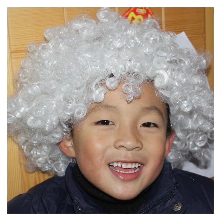 Fashion Unisex Adult & Children Short Curly Afro Hair Wig - White